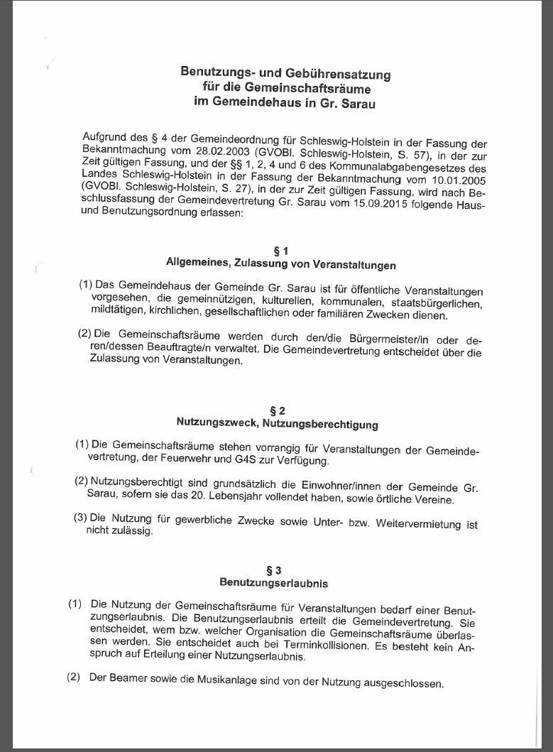 Benutzungs- und Gebührensatzung Gemeindehaus