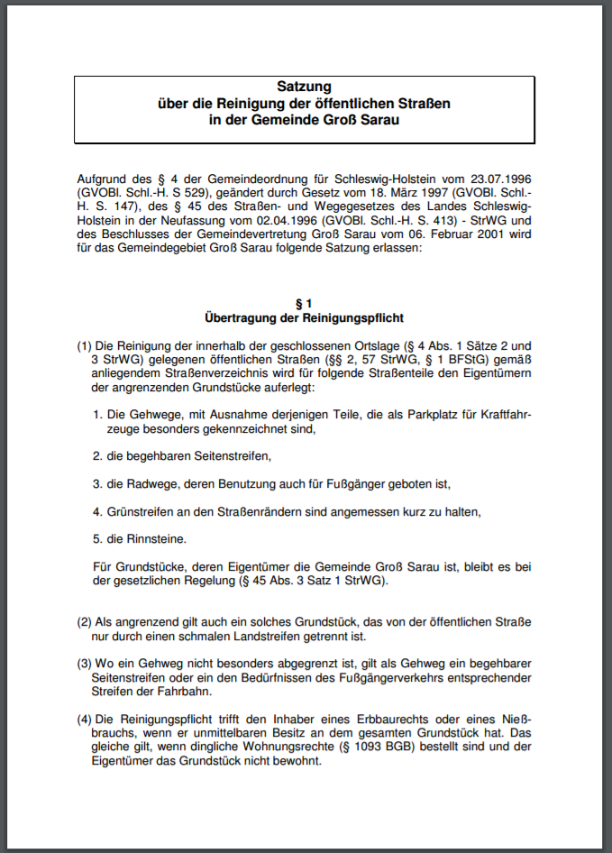 Reinigung der öffentlichen Straßen der Gemeinde